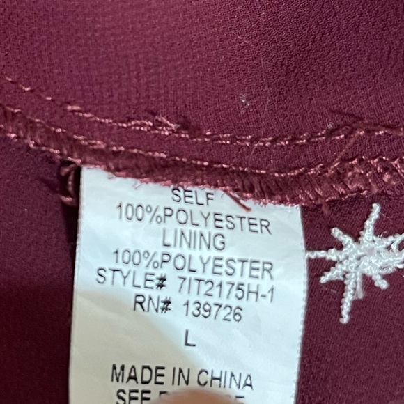 Red Honey Punch Long Sleeve Top With Plunge Ruffle Neck with Embroidery - Picture 8 of 9